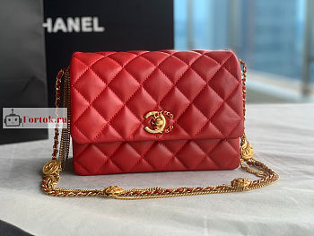 Chanel Mini Flap Bag In Lambskin Leather Red AS3378 15x20x9cm