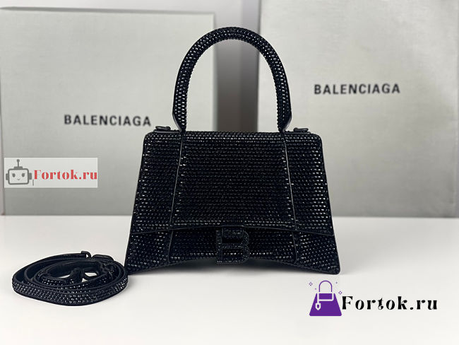 Balenciaga Small Hourglass Handbag Crystal Black 23cm - 1
