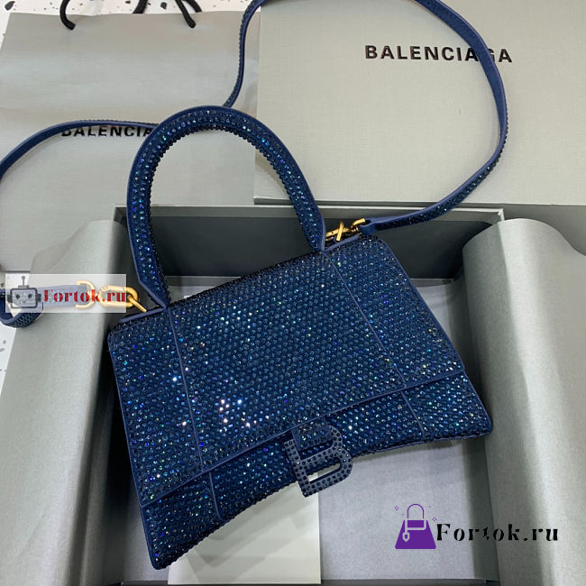 Balenciaga Hourglass S Rhinestone Navy Blue Bag 23cm - 1