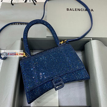 Balenciaga Hourglass S Rhinestone Navy Blue Bag 23cm