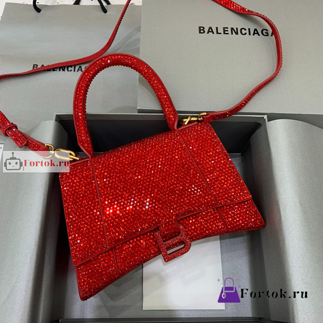 Balenciaga Hourglass S Rhinestone Red Bag 23cm - 1