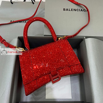 Balenciaga Hourglass S Rhinestone Red Bag 23cm