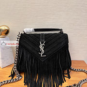 Ysl Medium College Chain Bag In Suede With Fringes Black 5317050 24x17x6.5cm - 1