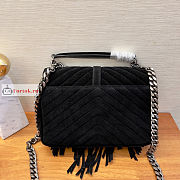 Ysl Medium College Chain Bag In Suede With Fringes Black 5317050 24x17x6.5cm - 3