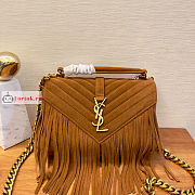 Ysl Medium College Chain Bag In Suede With Fringes Brown 5317050 24x17x6.5cm - 1