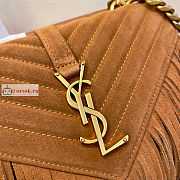 Ysl Medium College Chain Bag In Suede With Fringes Brown 5317050 24x17x6.5cm - 3