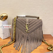 Ysl Medium College Chain Bag In Suede With Fringes Dusty Grey 5317050 24x17x6.5cm - 1