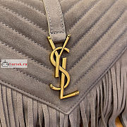 Ysl Medium College Chain Bag In Suede With Fringes Dusty Grey 5317050 24x17x6.5cm - 6