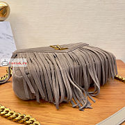 Ysl Medium College Chain Bag In Suede With Fringes Dusty Grey 5317050 24x17x6.5cm - 2