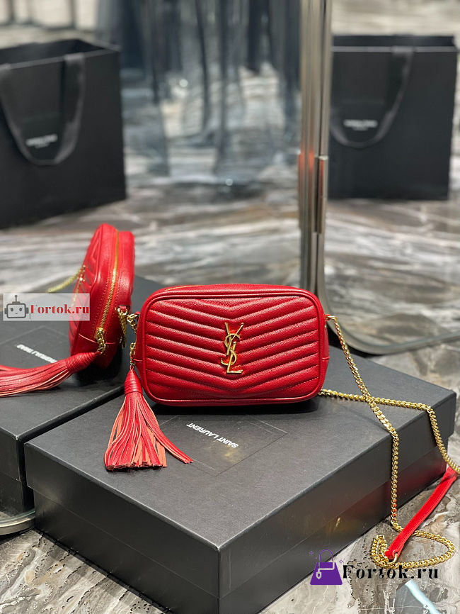 Ysl Mini Lou Bag In Grained Leather Red 6125791 19x10.5x5cm - 1