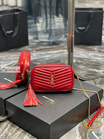 Ysl Mini Lou Bag In Grained Leather Red 6125791 19x10.5x5cm