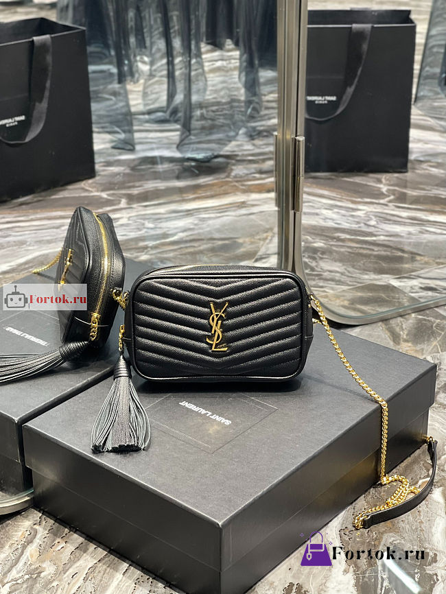 Ysl Mini Lou Bag In Grained Leather Gold-tone Black 6125791 19x10.5x5cm - 1