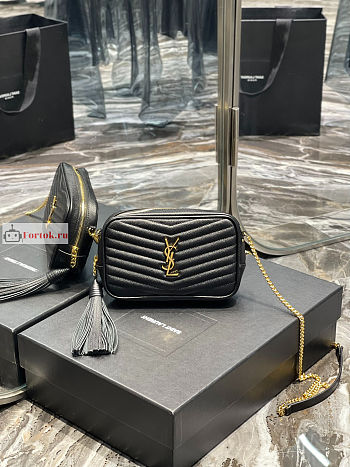 Ysl Mini Lou Bag In Grained Leather Gold-tone Black 6125791 19x10.5x5cm