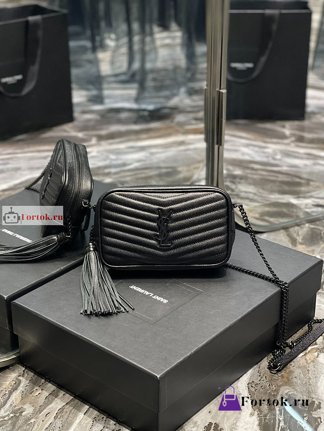 Ysl Mini Lou Bag In Grained Leather All Black 6125791 19x10.5x5cm - 1