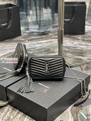 Ysl Mini Lou Bag In Grained Leather Silver-tone Black 6125791 19x10.5x5cm - 1