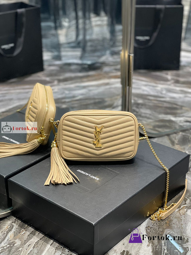 Ysl Mini Lou Bag In Grained Leather Beige 6125791 19x10.5x5cm - 1
