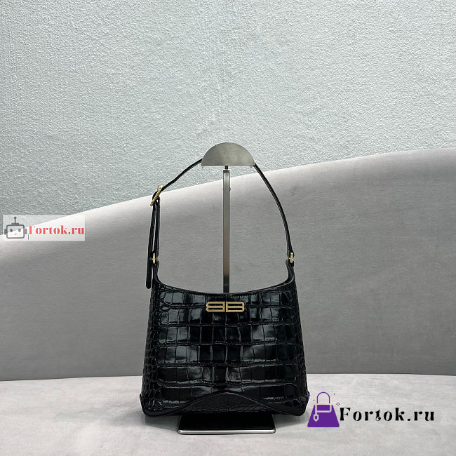Balenciaga Small XX Hobo Bag Crocodile-print Leather Black 23x16x5cm - 1