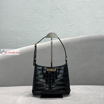 Balenciaga Small XX Hobo Bag Crocodile-print Leather Black 23x16x5cm