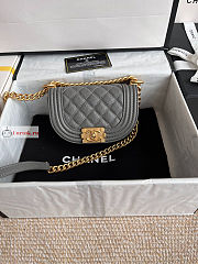 Chanel Mini Boy Messenger Bag In Grained Leather Gray 15x9.5x4.5cm - 1