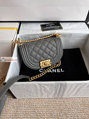 Chanel Mini Boy Messenger Bag In Grained Leather Gray 15x9.5x4.5cm - 6