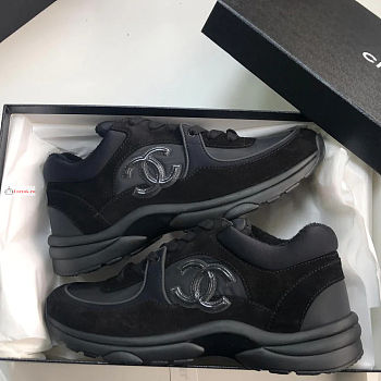 Chanel All Black Sneakers In Suede/Leather