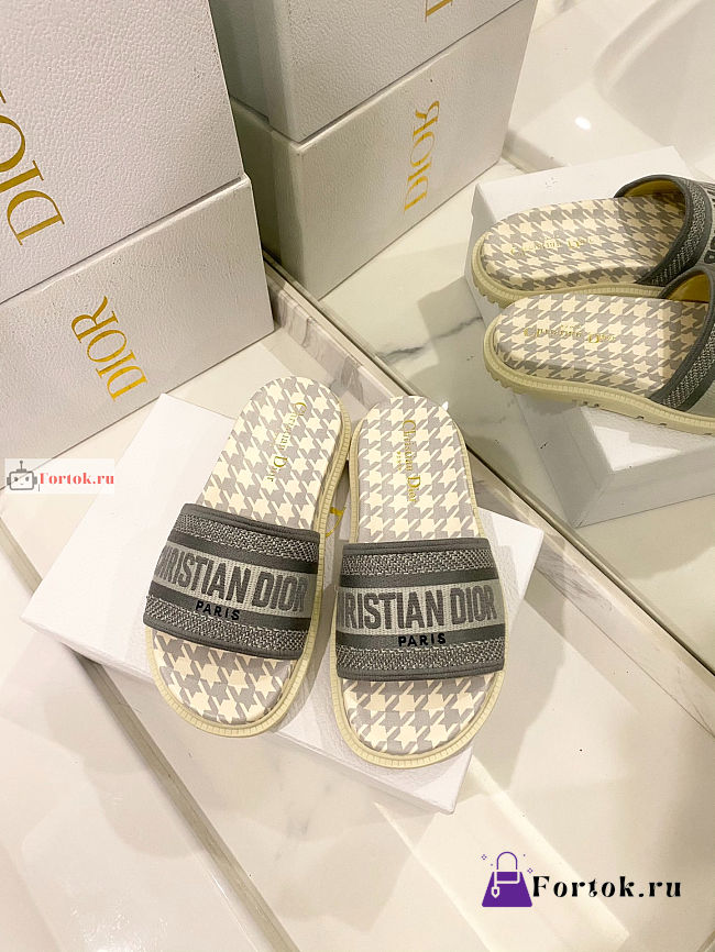 Dior Dway Slide Micro Houndstooth Motif Gray - 1