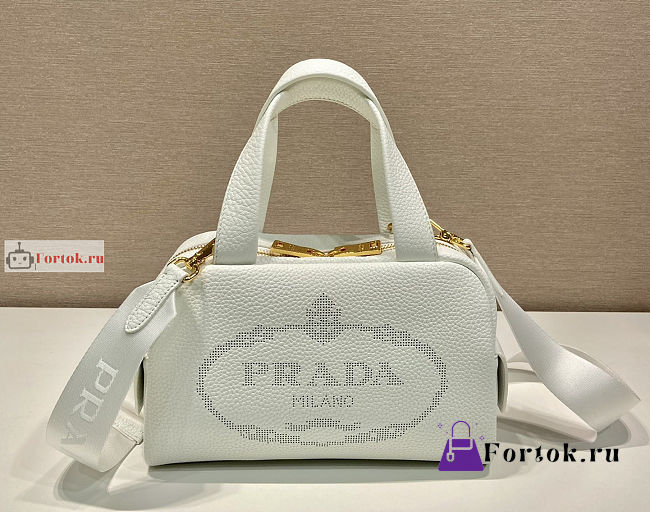 Prada Small Leather Top Handle Bag Chalk White 1BB078 25x16x10cm - 1