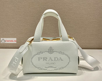 Prada Small Leather Top Handle Bag Chalk White 1BB078 25x16x10cm