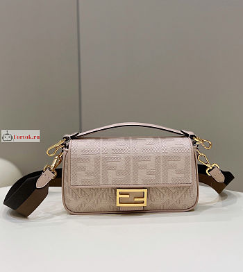 Fendi Iconic Baguette FF Canvas Bag Pink 27x16x6cm