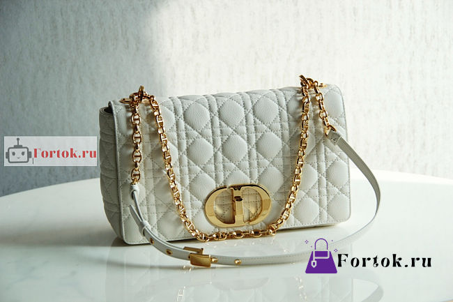 Dior Large Caro Bag Cannage Leather White M9243 29x18x10cm - 1