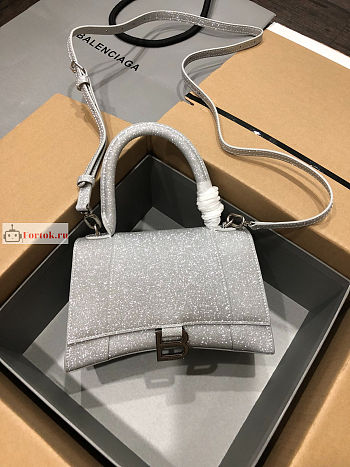 Balenciaga Small Hourglass Handbag Glitter White 23cm