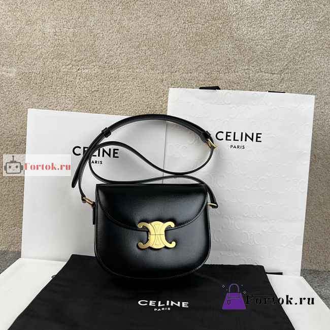 Celine Teen Besace Triomphe In Shiny Leather Black 18.5x16x6cm - 1