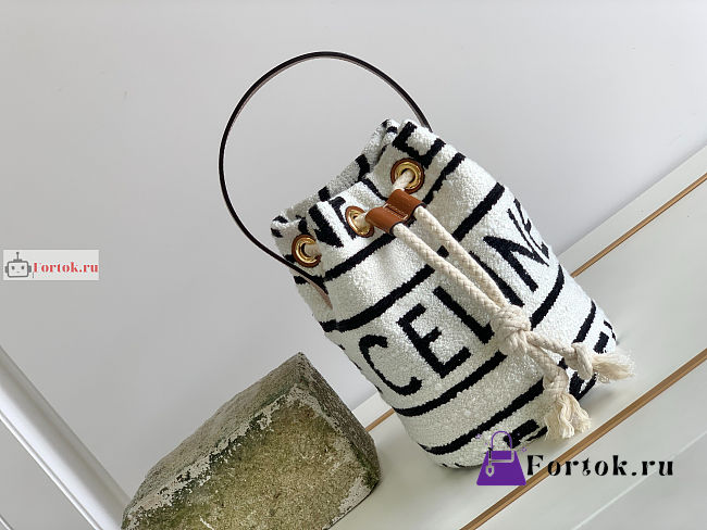 Celine Teen Drawstring Bucket Bag White/Black 15x19x15cm - 1
