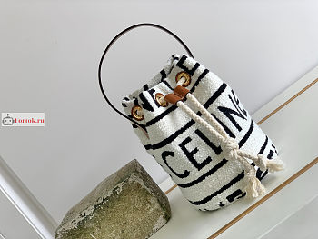 Celine Teen Drawstring Bucket Bag White/Black 15x19x15cm