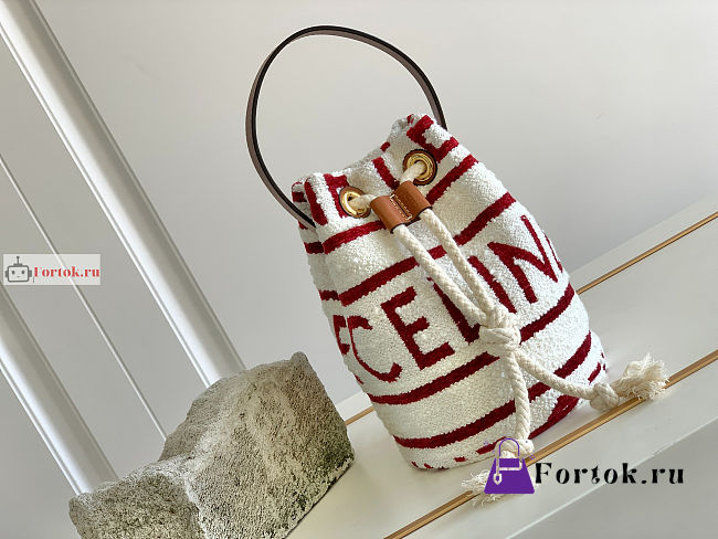 Celine Teen Drawstring Bucket Bag White/Red 15x19x15cm - 1