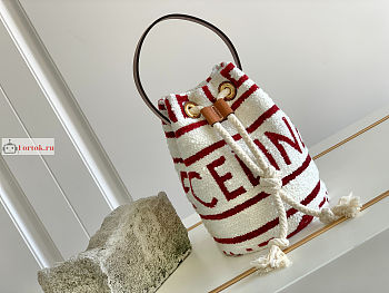 Celine Teen Drawstring Bucket Bag White/Red 15x19x15cm