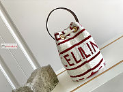 Celine Teen Drawstring Bucket Bag White/Red 15x19x15cm - 3