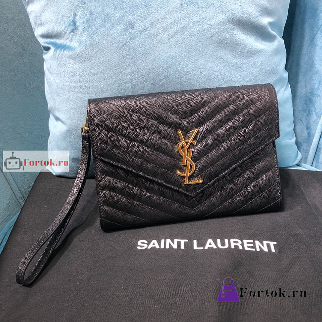 Ysl Flap Pouch In Grained Leather Black 617662 21×6×3cm - 1