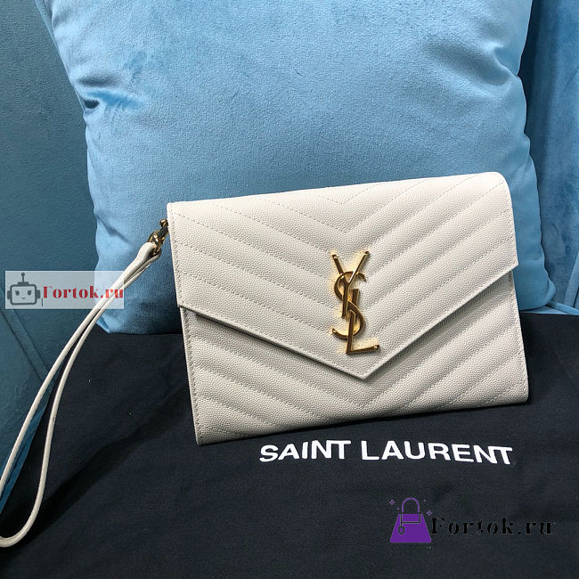 Ysl Flap Pouch In Grained Leather White 617662 21×6×3cm - 1