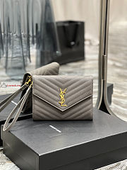 Ysl Flap Pouch In Grained Leather Grey 617662 21×6×3cm - 1