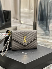 Ysl Flap Pouch In Grained Leather Grey 617662 21×6×3cm - 6