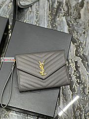 Ysl Flap Pouch In Grained Leather Grey 617662 21×6×3cm - 2