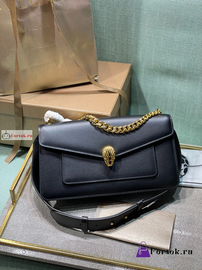 Bvlgari Medium Serpenti East West Maxi Chain Bag Black 28x17x6cm - 1