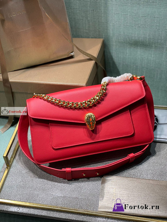 Bvlgari Medium Serpenti East West Maxi Chain Bag Red 28x17x6cm - 1