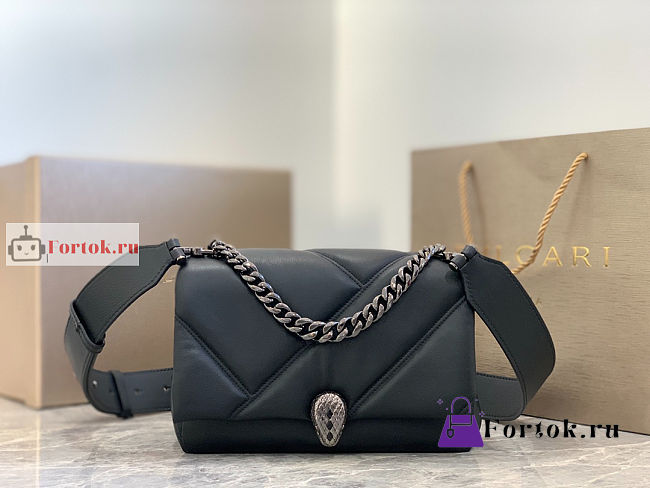 Bvlgari Small Serpenti Cabochon Maxi Chain Crossbody Bag Black 22.5x15x10cm - 1