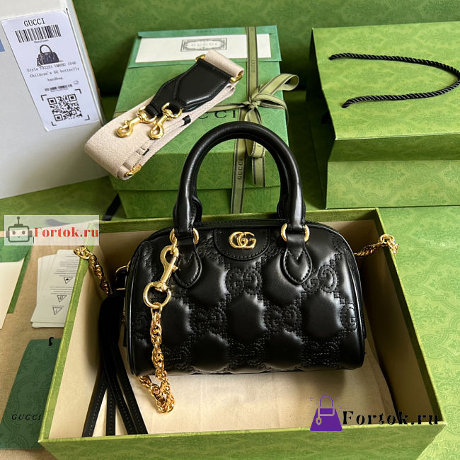 Gucci GG Matelasse Leather Top Handle Bag Black 702251 19x13x11cm - 1