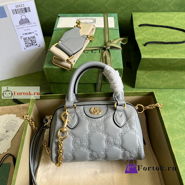 Gucci GG Matelasse Leather Top Handle Bag Grey 702251 19x13x11cm - 1