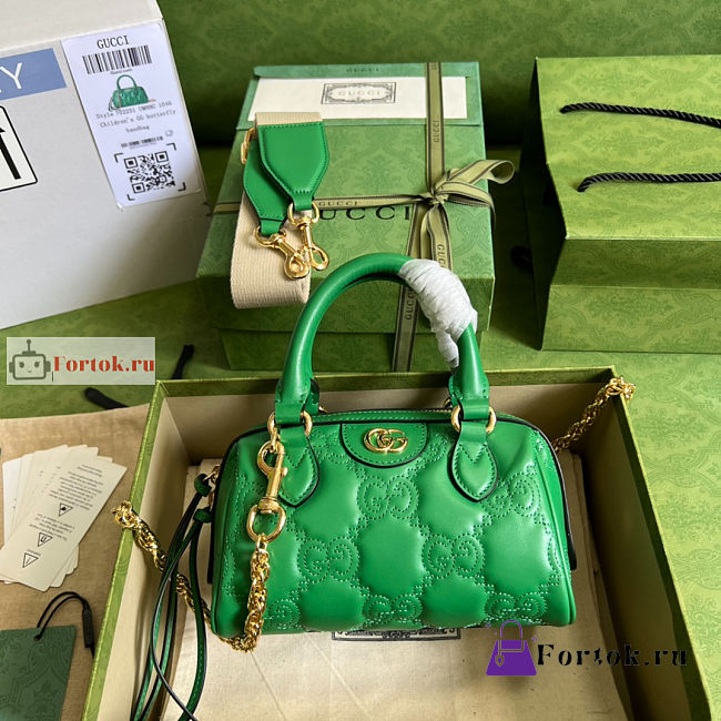 Gucci GG Matelasse Leather Top Handle Bag Green 702251 19x13x11cm - 1