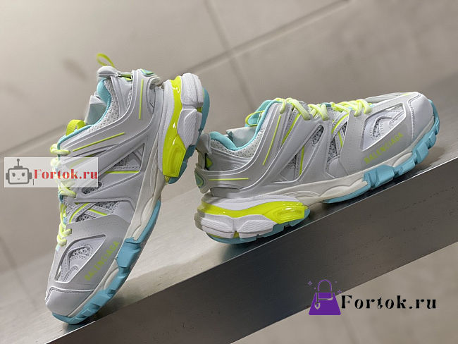 Balenciaga Track Sneaker In White/Neon Yellow/Light Blue  - 1