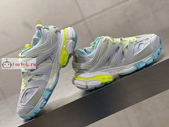 Balenciaga Track Sneaker In White/Neon Yellow/Light Blue 